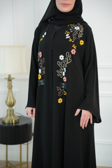 Layla Black Embroidered Abaya with matching sheila — Adara made-to-order abaya