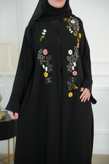 Layla Black Embroidered Abaya with matching sheila — Adara made-to-order abaya