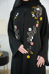 Layla Black Embroidered Abaya with matching sheila — Adara made-to-order abaya