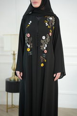 Layla Black Embroidered Abaya with matching sheila — Adara made-to-order abaya