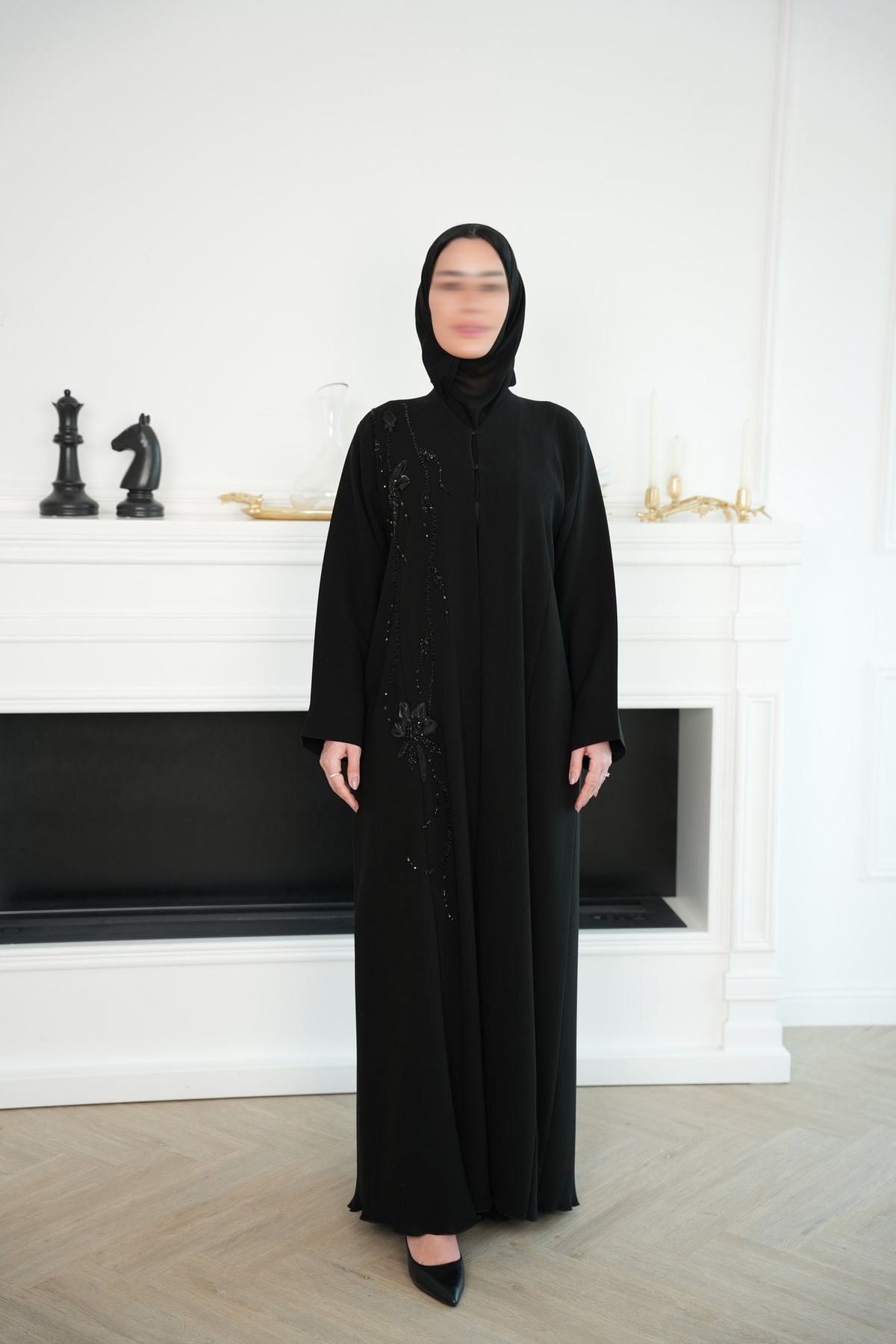 Noir Black Embroidered Abaya with matching sheila — Adara made-to-order abaya