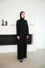 Noir Black Embroidered Abaya with matching sheila — Adara made-to-order abaya