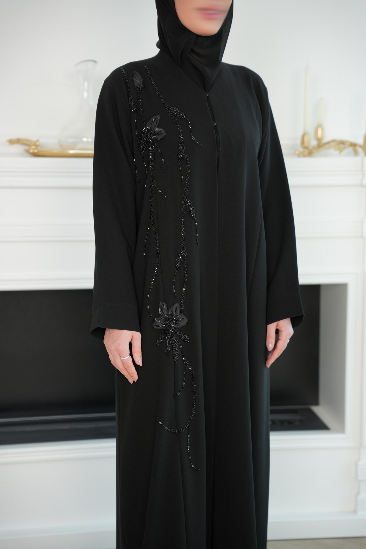 Noir Black Embroidered Abaya with matching sheila — Adara made-to-order abaya