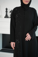 Noir Black Embroidered Abaya with matching sheila — Adara made-to-order abaya