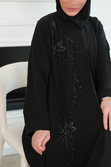 Noir Black Embroidered Abaya with matching sheila — Adara made-to-order abaya