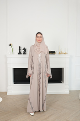 Eira Light Neutral Lace Abaya with matching sheila — Adara made-to-order abaya