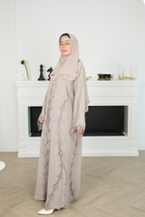 Eira Light Neutral Lace Abaya with matching sheila — Adara made-to-order abaya