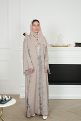 Eira Light Neutral Lace Abaya with matching sheila — Adara made-to-order abaya