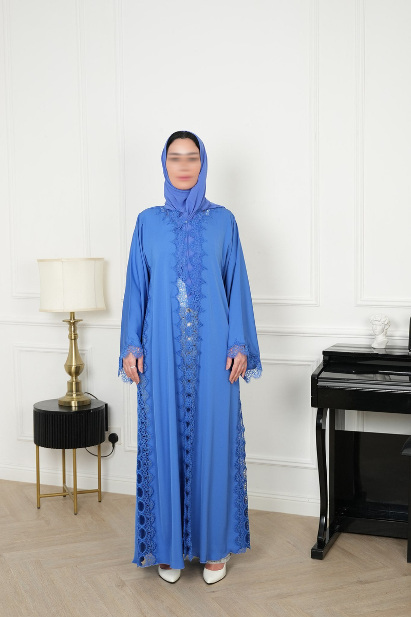 Sora Royal Blue Lace Abaya with matching sheila — Adara made-to-order abaya