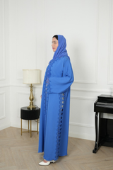 Sora Royal Blue Lace Abaya with matching sheila — Adara made-to-order abaya