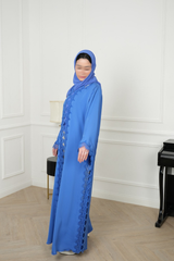 Sora Royal Blue Lace Abaya with matching sheila — Adara made-to-order abaya