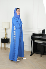 Sora Royal Blue Lace Abaya with matching sheila — Adara made-to-order abaya