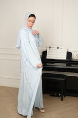 Enoir Ice Blue Lace Abaya with matching sheila — Adara made-to-order abaya