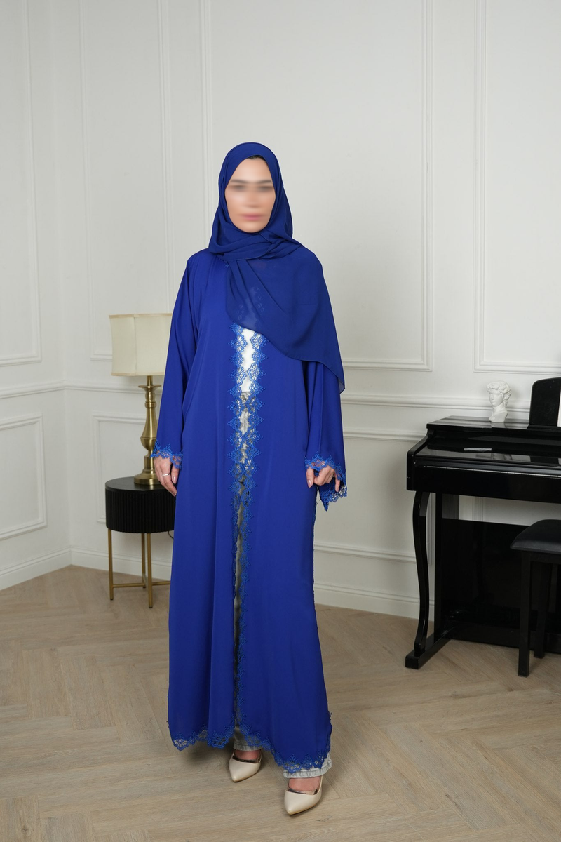 Azure Royal Blue Embroidered Abaya with matching sheila — Adara made-to-order abaya