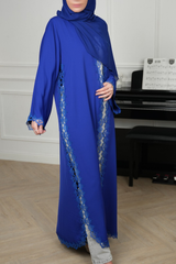 Azure Royal Blue Embroidered Abaya with matching sheila — Adara made-to-order abaya