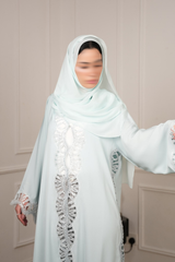 Lumi Pale Blue Lace Abaya with matching sheila — Adara made-to-order abaya