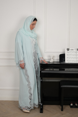 Lumi Pale Blue Lace Abaya with matching sheila — Adara made-to-order abaya