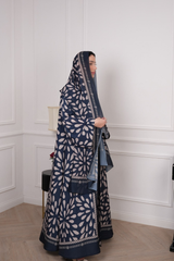 Motif Navy Abstract Print Abaya with matching sheila — Adara made-to-order abaya