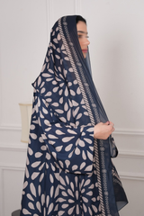 Motif Navy Abstract Print Abaya with matching sheila — Adara made-to-order abaya