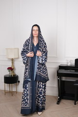 Motif Navy Abstract Print Abaya with matching sheila — Adara made-to-order abaya