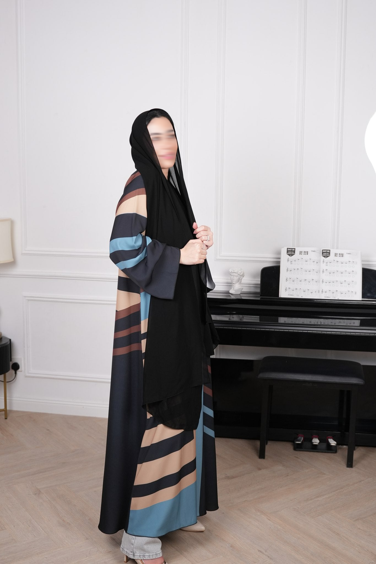 Geometra Multicolour Colour Block Abaya with matching sheila — Adara made-to-order abaya