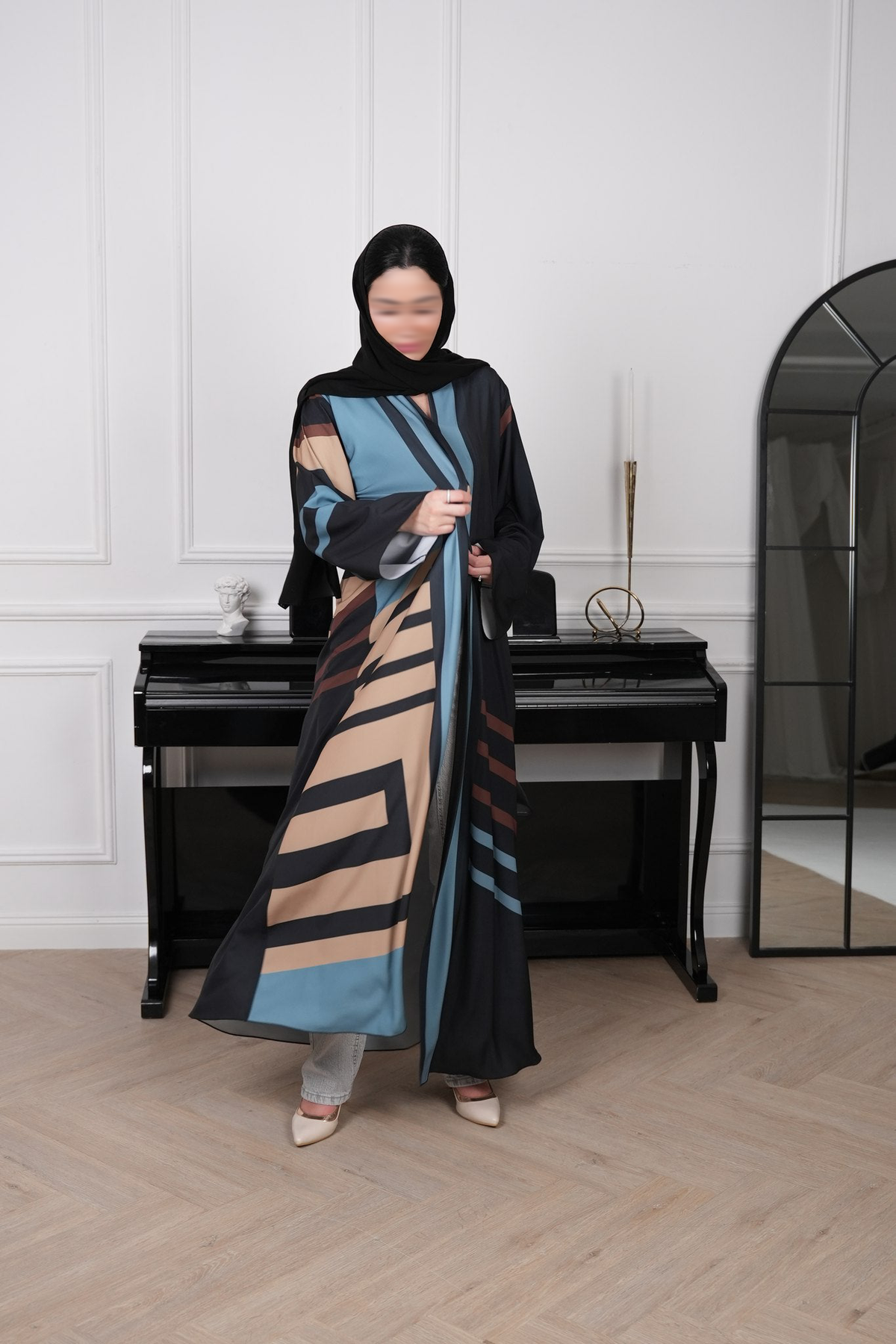 Geometra Multicolour Colour Block Abaya with matching sheila — Adara made-to-order abaya
