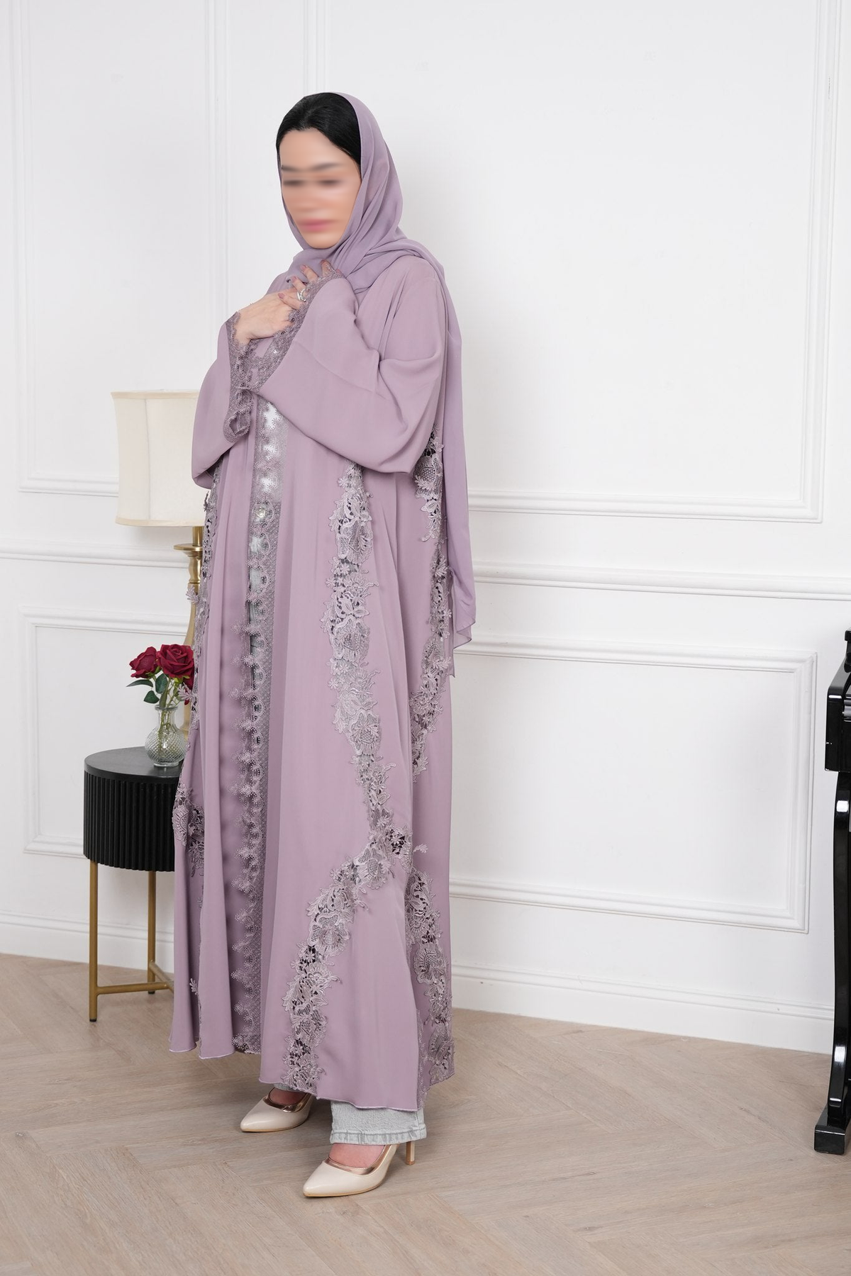 Amaya Lilac Embroidered Abaya with matching sheila — Adara made-to-order abaya