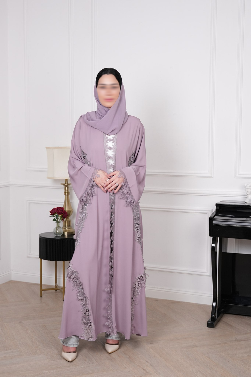 Amaya Lilac Embroidered Abaya with matching sheila — Adara made-to-order abaya