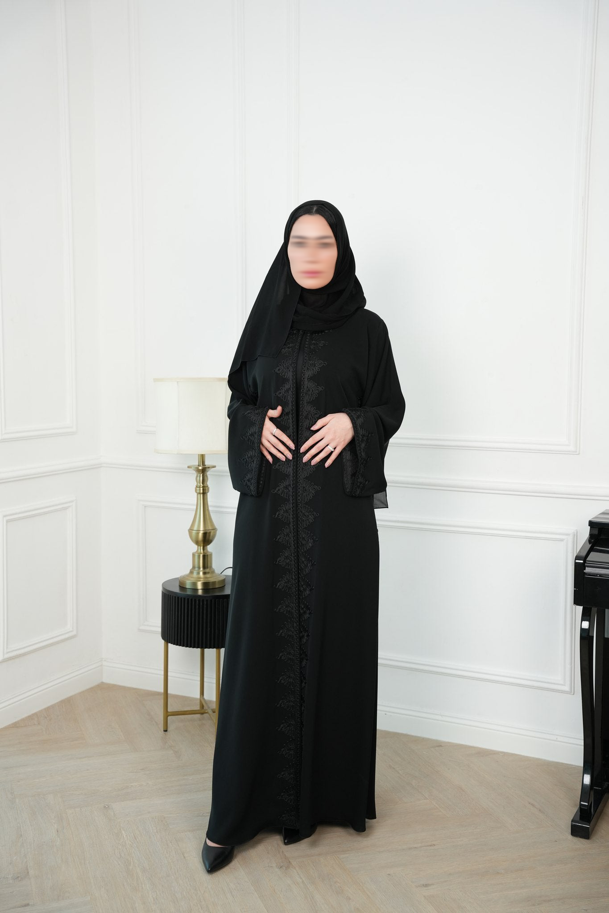 Amara Black Moroccan Embroidered Abaya with matching sheila — Adara made-to-order abaya