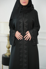 Amara Black Moroccan Embroidered Abaya with matching sheila — Adara made-to-order abaya