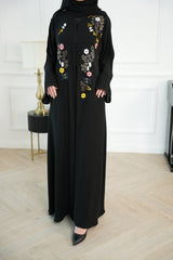 Layla Black Embroidered Abaya with matching sheila — Adara made-to-order abaya