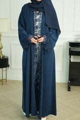 Mira Navy Lace Abaya with matching sheila — Adara made-to-order abaya
