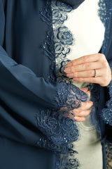 Mira Navy Lace Abaya with matching sheila — Adara made-to-order abaya