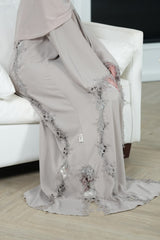 Eira Light Neutral Lace Abaya with matching sheila — Adara made-to-order abaya