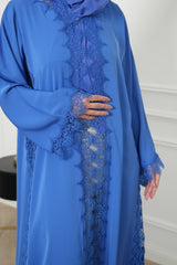 Sora Royal Blue Lace Abaya with matching sheila — Adara made-to-order abaya