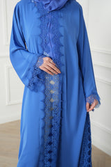 Sora Royal Blue Lace Abaya with matching sheila — Adara made-to-order abaya