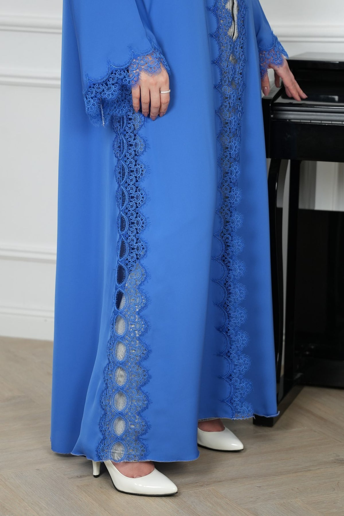 Sora Royal Blue Lace Abaya with matching sheila — Adara made-to-order abaya