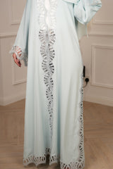 Lumi Pale Blue Lace Abaya with matching sheila — Adara made-to-order abaya