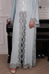 Lumi Pale Blue Lace Abaya with matching sheila — Adara made-to-order abaya