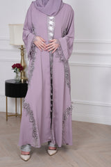 Amaya Lilac Embroidered Abaya with matching sheila — Adara made-to-order abaya