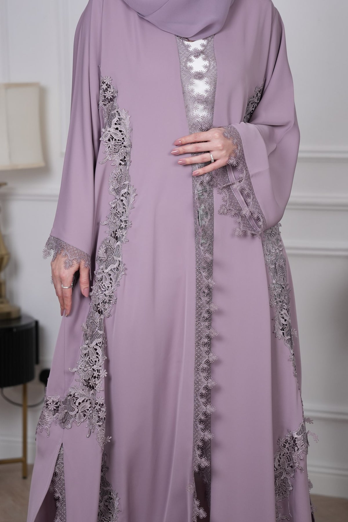 Amaya Lilac Embroidered Abaya with matching sheila — Adara made-to-order abaya